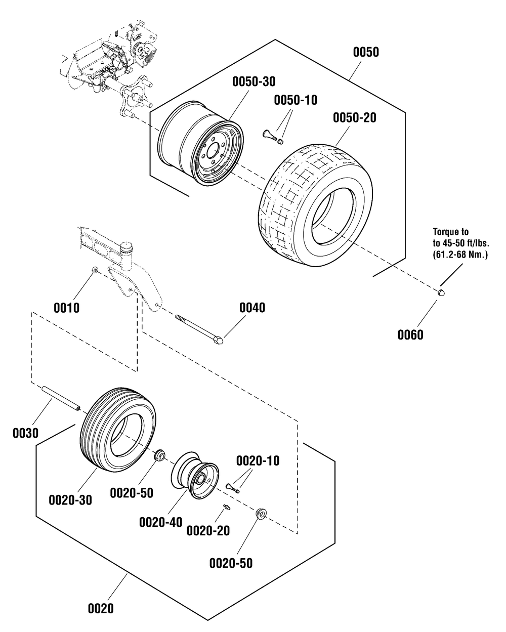 Wheel And Tire Group Diagram and Parts List for 2691041-01-EZT2042 2012 Briggs and Stratton Lawn Tractor Accessories